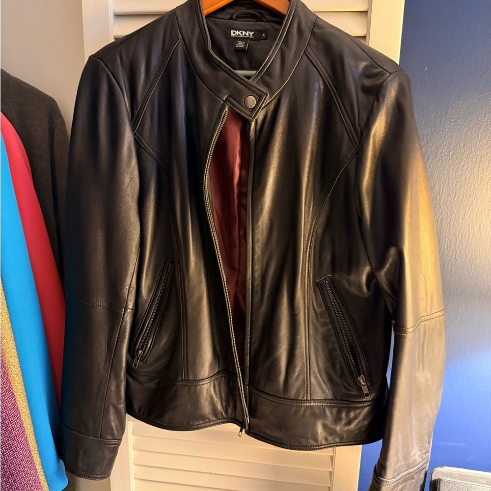DKNY Black Leather Moto Jacket